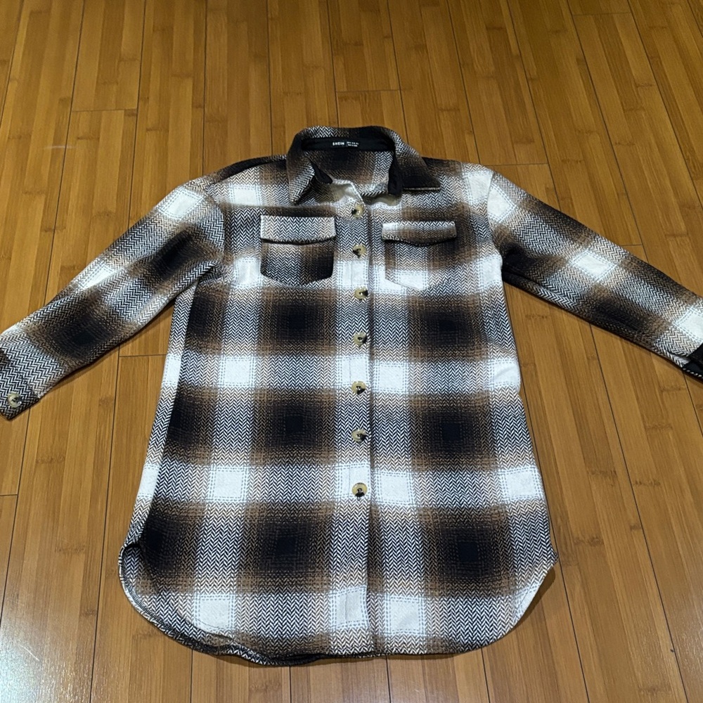 SHEIN Brown Plaid Jacket